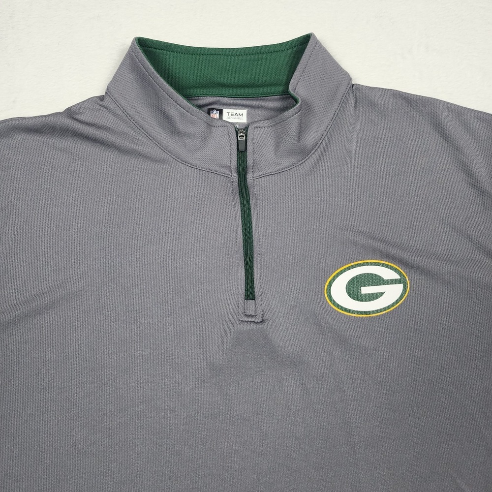 Green Bay Packers Shirt Mens 2XL Gray NFL Team Apparel Quarter Zip Pullover - Picture 2 of 10